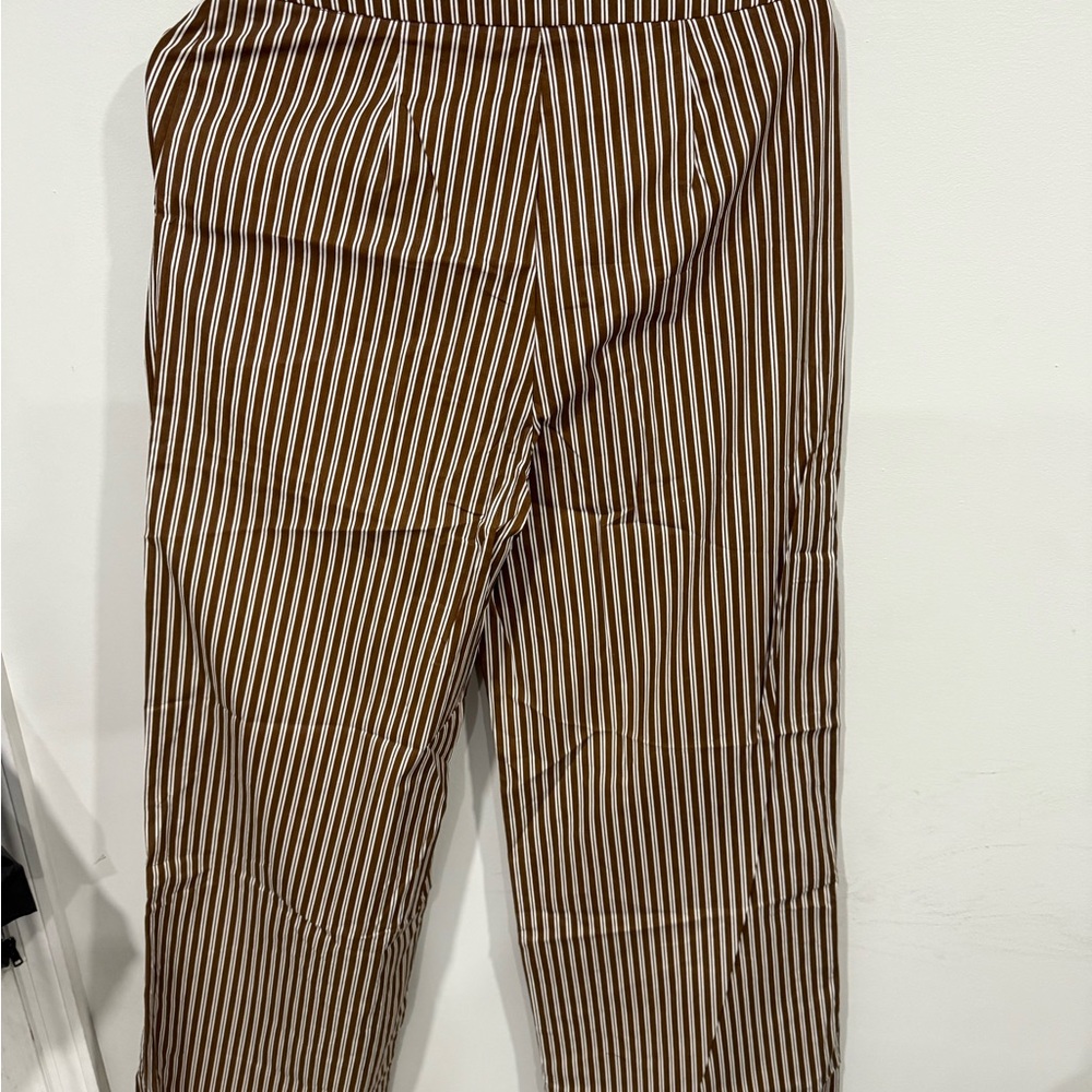 PrettyLittleThing Brown and White Striped Straight Leg Jeans